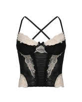 Ruffle Ruched Patchwork Cross Back Crop Top